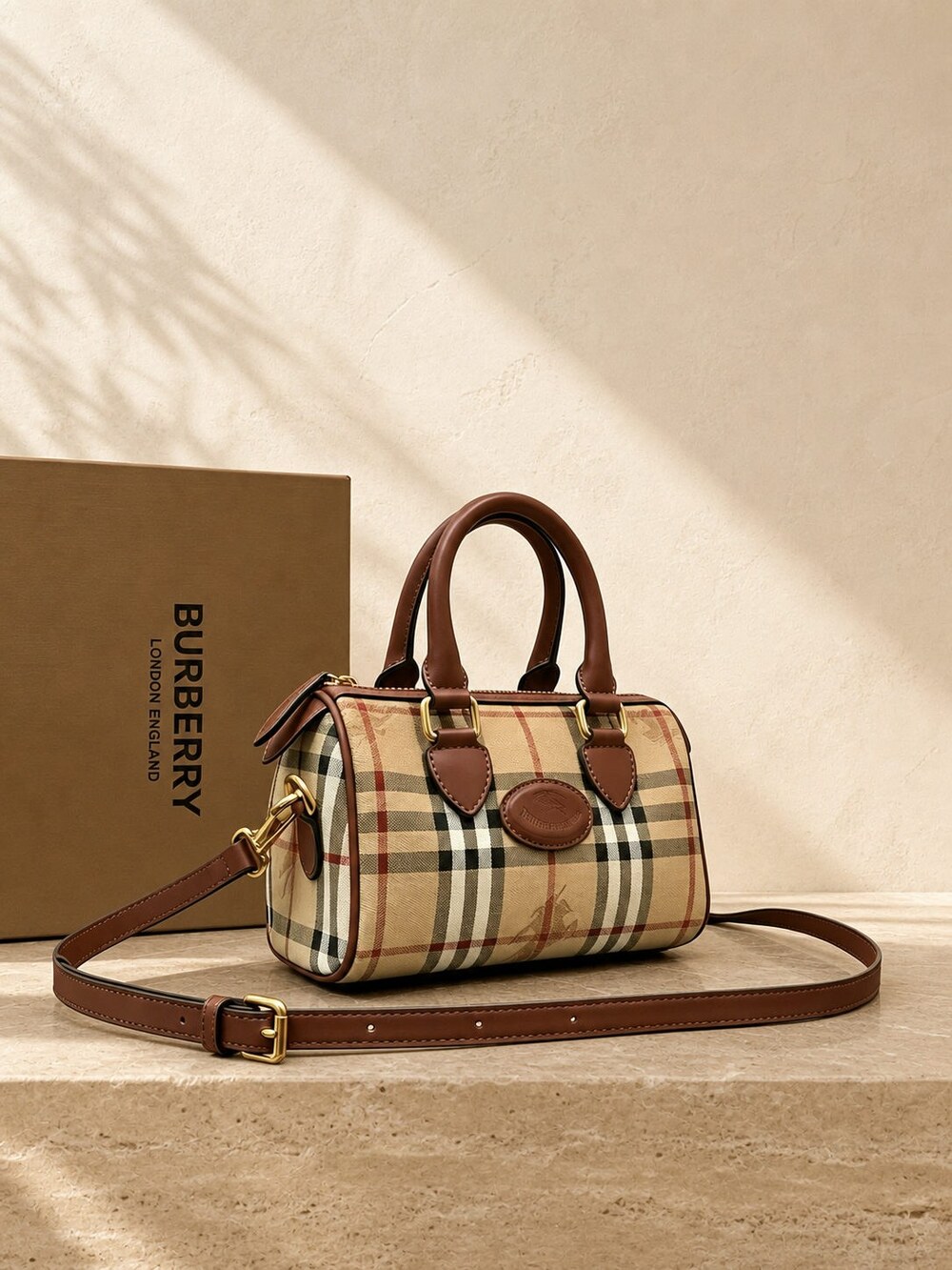 Burberry Mini Check Coated Canvas Bowling Handbag - Picture 6 of 6